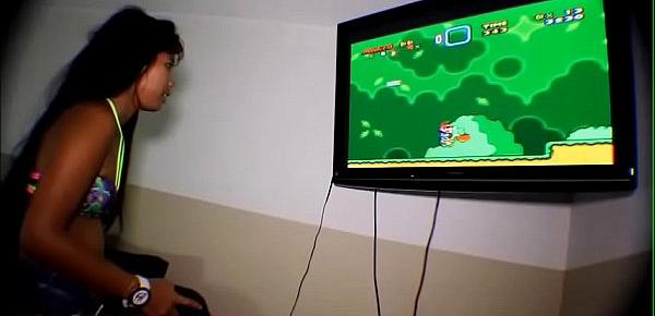  heather Deep playing super mario brother gets deepthroat throatpie